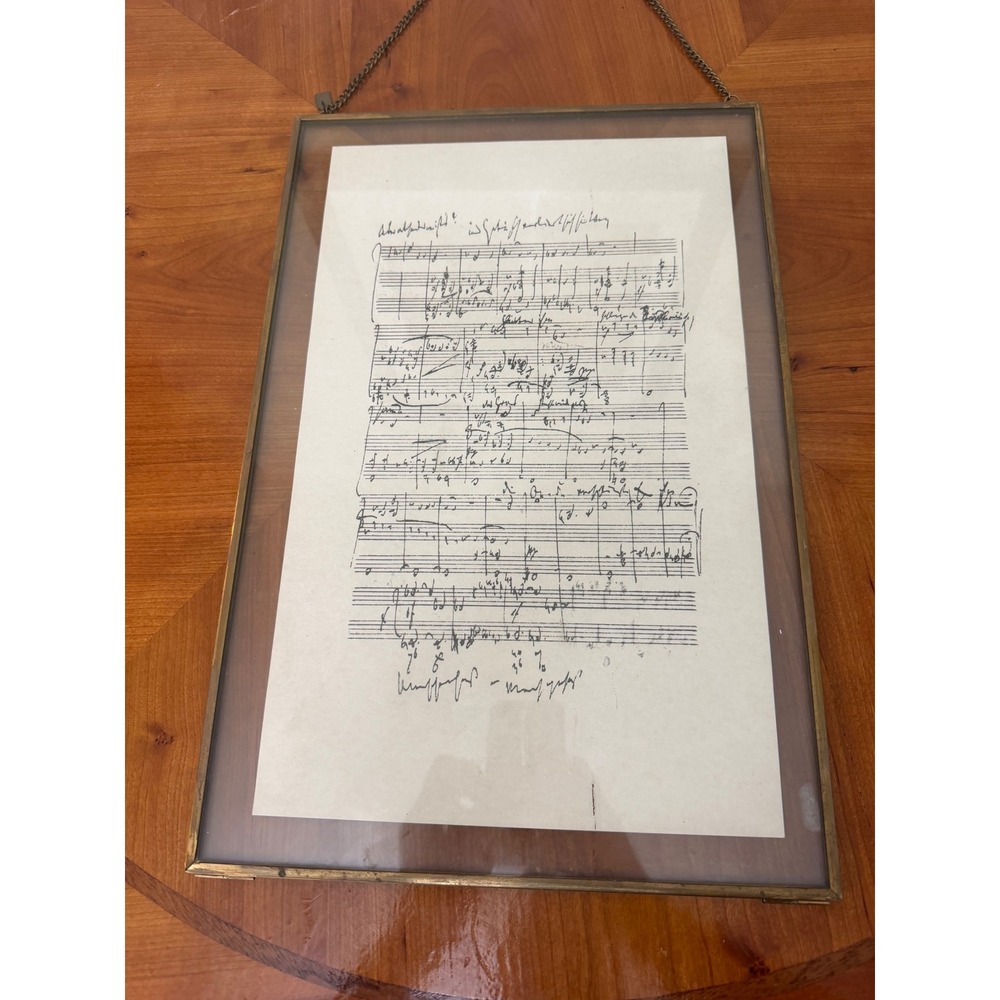 Vintage Framed Handwritten Sheet Music Manuscript Print Brass Frame 12x17
